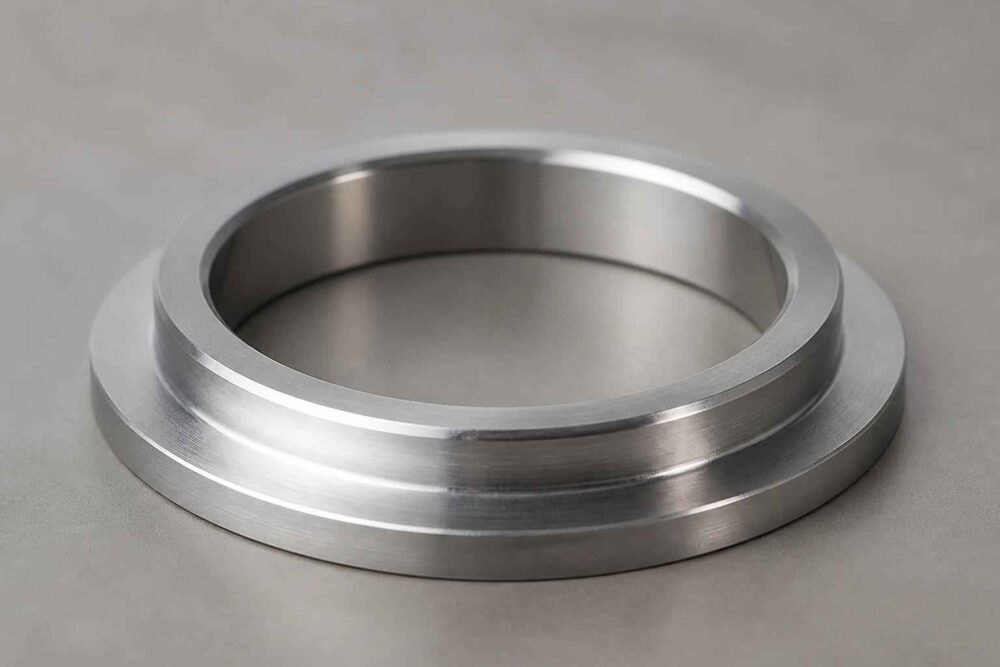 Srebrny metalowy pierścień kołnierzowy Srebrny metalowy pierścień z kołnierzem na szarym tle
